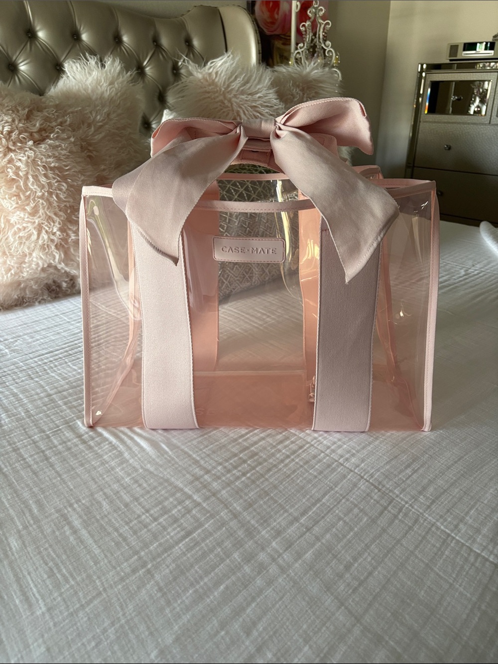 Large Case -Mate Clear Pink Tote with Bow Accent